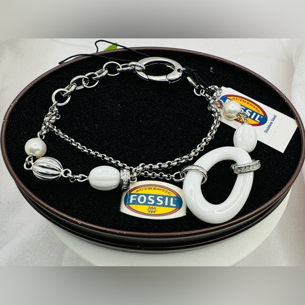 Fossil White Ceramic and Stainless Steel Bracelet NWT